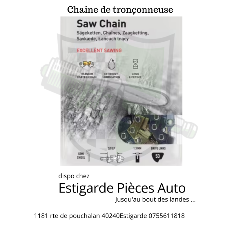 Chaîne de tronçonneuse 3/8" 1,3mm 53 DL demi-ciseau