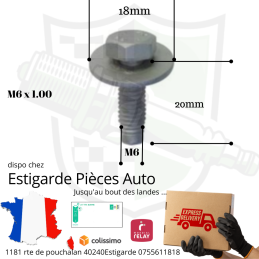 Vis M6 / 1.00 . longueur 20mm tete de 10 pour plaque sous moteur et +