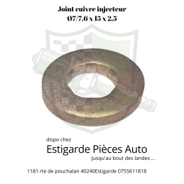 Joint cuivre d'injecteur  7/7.6 x 15 x 2.5
