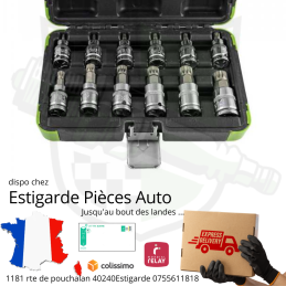 JEU DE DOUILLES 12 PIÈCES DE 1/2" - 12 PANS - CHROME