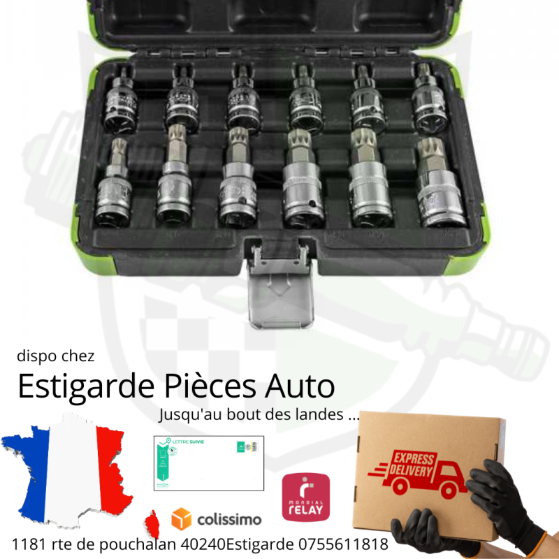 JEU DE DOUILLES 12 PIÈCES DE 1/2" - 12 PANS - CHROME