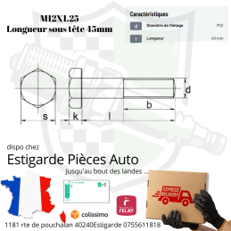 Boulon M12x1,25x45 - 12.9