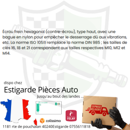 Écrou frein – DIN985 M8x1.25 Ecrou hexagonal autobloquant à bague nylon