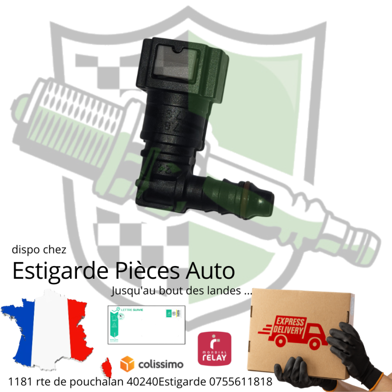 Raccord carburant clip rapide 8mm/8mm coudé