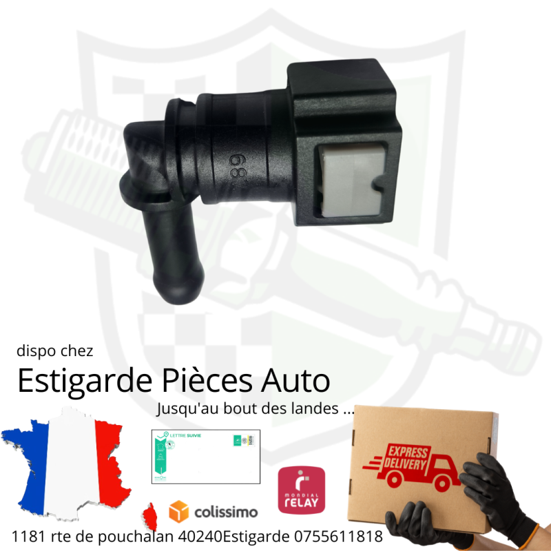 Raccord carburant clip rapide 6.3mm/7mm ( cote durite ) coudé