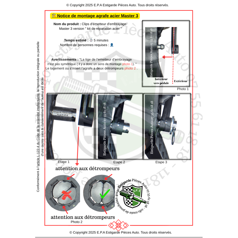 agrafe blanche de pédale d'embrayage master 3 en origine