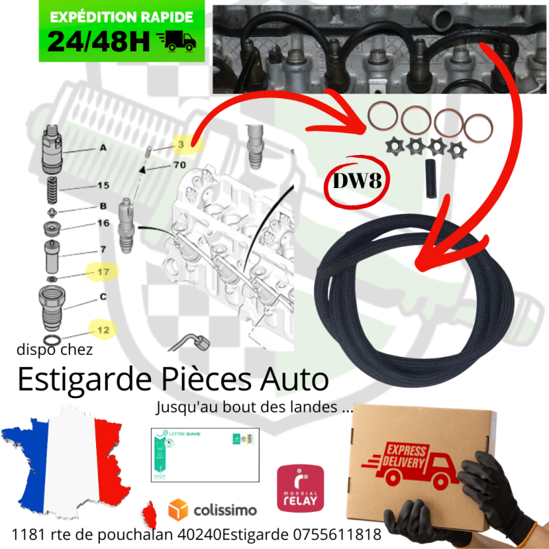 1 composition de retour injecteur diesel moteur DW8 (WJZ)