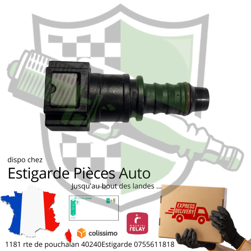 Raccord carburant clip F rapide 9.49mm/10mm( cote durite ) droit