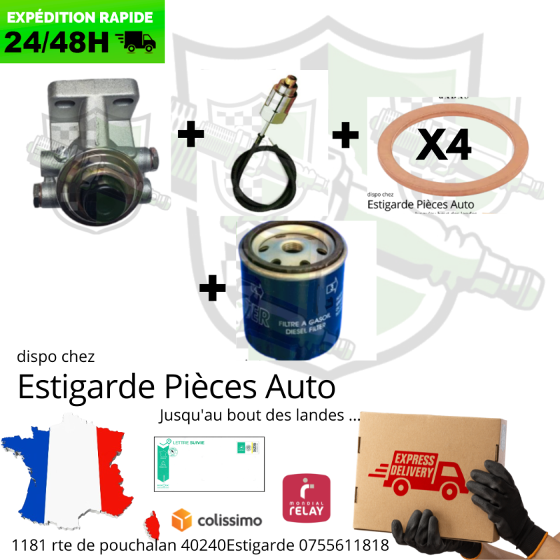 Pack d'un support filtre a visser avec membrane d'amorçage ,  joint  + ralentis accéléré PSA
